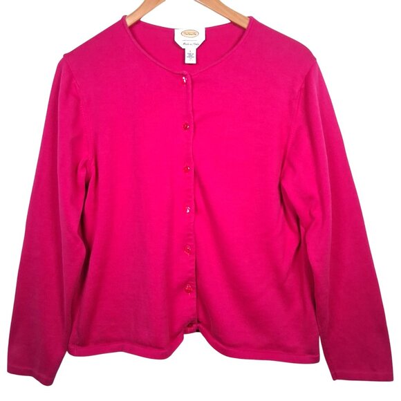 Talbots Sweaters - Vintage Talbots Cardigan Sweater Large Pink Magenta Cotton Button Up Italy